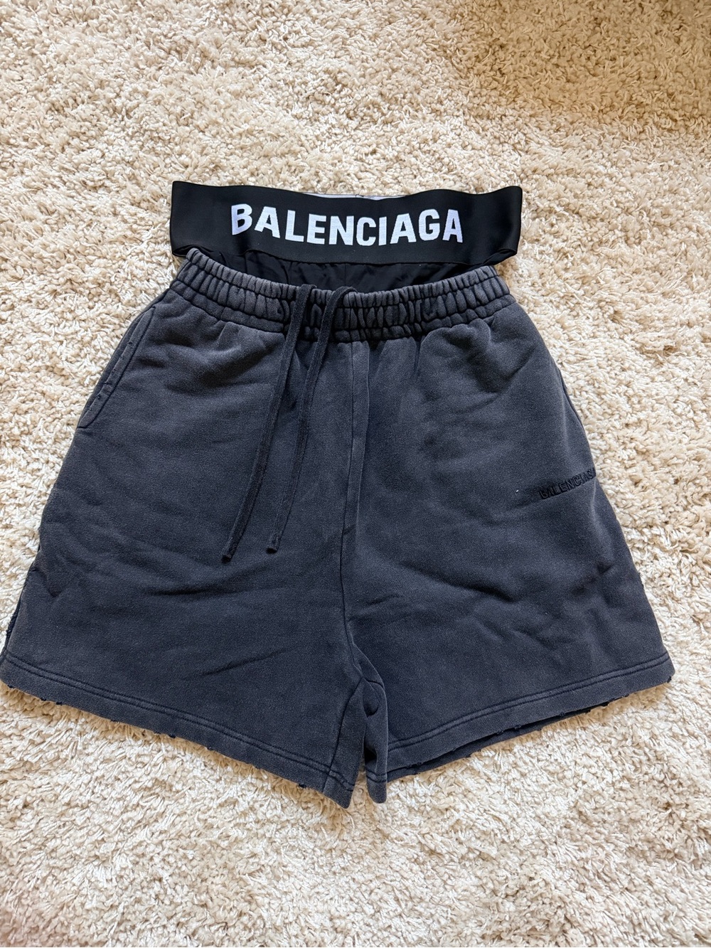 Balenciaga Black Men's Logo Waistband Athletic Shorts
